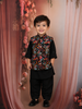 Black Multicolor Floral Embroidered Jacket Silk Kurta Set for Boys
