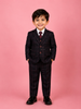 Black Cotton Blend Striped Pattern Coat and Suit for Boys