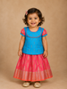 Pink and Blue Silk Pattu Pavadai Set Adorned with Zariwork