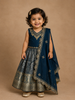 Teal Blue Floral Embroidered Design Silk Blend Pattu Pavadai