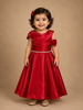 Red Solid Design Organza Party Gown for Girls