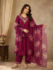 Deep Wine Purple Straight Cut Salwar Suit for Women Adorned with Embroidery and Crane Design with Dupatta