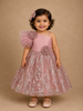 Onion Pink One-Shoulder Glitter Frock with 3D Spiral Rosettes