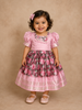 Pink Pavadai and Top with Zari and Floral Prints