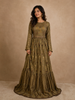 Olive Green Cotton Long Kurti Top Adorned with Sequins and Flower Design Prints without Dupatta