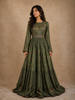 Green Cotton Long Kurti Top Adorned with Sequins and Floral Prints without Dupatta