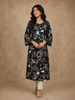 Black Floral Printed Cotton Straight Kurti