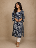 Navy Floral Printed Design Cotton Kurti