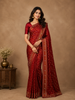 Deep Red Floral Woven Banarasi Silk Saree With Stone Embellished Border