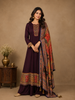 Burgundy Floral Designed Semi Silk Anarkali Salwar Suit