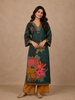 Dark Green Floral Printed Design Silk Salwar Suit