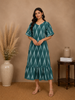 Teal Blue Ikat Printed Design Cotton Kurti