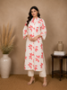 Off White Leaf Design Printed Cotton Kurti