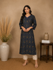 Navy Blue Geometric Floral Printed Rayon Kurti