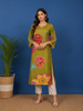 Olive Green Floral Printed Semi Silk Kurti