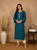 Peacock Blue Floral Design Cotton Kurti