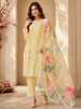 Yellow Straight Cut Salwar Suit Adorned with Sequins and Flower Design with Dupatta