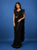Black Floral Designed Ruffle Drape Georgette Ready To Wear Saree