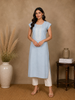 Light Blue Floral Designed Cotton Kurti