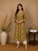 Olive Green Floral Printed Design Cotton Kurti