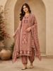 Light Brown Crepe Straight Cut Salwar Suit Adorned with Floral Prints paired with Dupatta