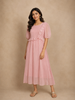 Baby Pink with Ruffled Design and Stripes Pattern Gown