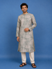 Pista Green Mirror Work Cotton Kurta for Men