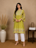 Olive Green Floral Printed Cotton Kurti Top