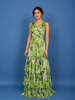Green Floral Design Chiffon Partywear Gown