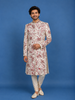 Off-White Floral Embroidered Viscose Sherwani Suit