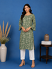 Sage Green Floral Design Printed Cotton Kurti