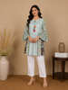 Pale Green Floral Printed Cotton Kurti Top