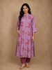 Purple Leaf Design Printed Cotton Kurti