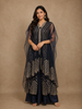 Navy Blue Floral Sequins Embroidered Net Gown