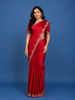 Classic Bridal Red Stone Embellishment Satin Saree
