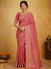 Red Pure Kanchipuram Silk Saree with Floral Patterns on the Body and with Designed Border