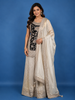 Ivory Floral Embroidery Tissue Silk Palazzo Salwar Suit