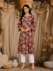 Maroon Floral Printed Design Cotton Long Kurti