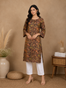 Brown Cotton Kurti Top Adorned with Floral Designs