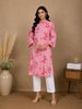 Light Pink Leaf Design Printed Cotton Kurti
