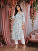 Sky Blue Geometric Printed Design Cotton Kurti