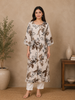 Beige Floral Printed Cotton Kurti