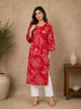Red Floral Printed Cotton Kurti
