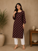 Maroon Leaf Printed Cotton Kurti
