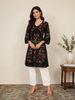 Black Kurti with Floral Embroidery with Prints