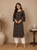 Black Floral Designed Cotton Kurti