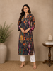 Black Floral Printed Cotton Kurti