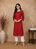 Dark Red Printed Designs Cotton Kurti