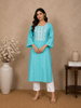 Sky BlueThread Embroidered Design Cotton Kurti