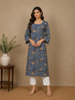Light Blue Floral Printed Rayon Kurti